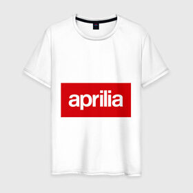 Мужская футболка хлопок с принтом Aprilia в Курске, 100% хлопок | прямой крой, круглый вырез горловины, длина до линии бедер, слегка спущенное плечо. | aprilia | априла | байер | байк | моотоцикл | мотик | мото