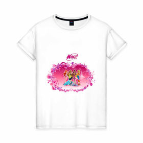 Женская футболка хлопок с принтом Winx club new в Курске, 100% хлопок | прямой крой, круглый вырез горловины, длина до линии бедер, слегка спущенное плечо | Тематика изображения на принте: winx | винкс