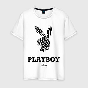 Мужская футболка хлопок с принтом Afro PlayBoy в Курске, 100% хлопок | прямой крой, круглый вырез горловины, длина до линии бедер, слегка спущенное плечо. | Тематика изображения на принте: boy | play | playboy | бой | зайчик | заяц | плей | плейбой | плэйбой