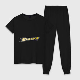 Женская пижама хлопок с принтом Anaheim Ducks Selanne в Курске, 100% хлопок | брюки и футболка прямого кроя, без карманов, на брюках мягкая резинка на поясе и по низу штанин | anaheim ducks | nxl | калифорния | нацинальная лига | нхл | сша | хокей | хоккей