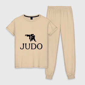 Женская пижама хлопок с принтом Дзюдо в Курске, 100% хлопок | брюки и футболка прямого кроя, без карманов, на брюках мягкая резинка на поясе и по низу штанин | дзюдо