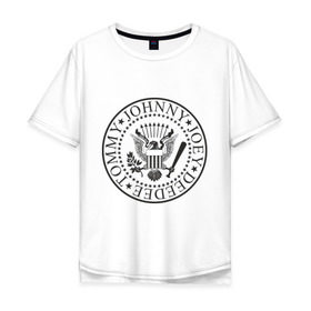 Мужская футболка хлопок Oversize с принтом Ramones герб в Курске, 100% хлопок | свободный крой, круглый ворот, “спинка” длиннее передней части | heavy metal | metal | muse | rock | trash metal | альтернатива | квартет | лица | метал | рок | рок группа | рок группы | трэш метал | хеви метал