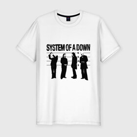 Мужская футболка премиум с принтом System of a Down музыканты в Курске, 92% хлопок, 8% лайкра | приталенный силуэт, круглый вырез ворота, длина до линии бедра, короткий рукав | system of a down | изображение system of a down | музыканты system of a down | силуэты system of a down