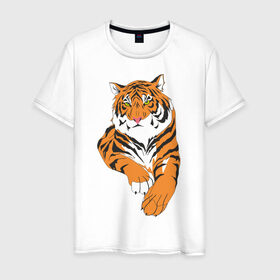 Мужская футболка хлопок с принтом Тигр (7) в Курске, 100% хлопок | прямой крой, круглый вырез горловины, длина до линии бедер, слегка спущенное плечо. | Тематика изображения на принте: животные | кошачьи | тигр | хищник