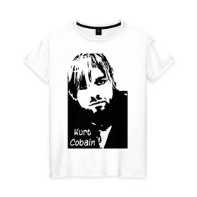 Женская футболка хлопок с принтом Курт Кобейн в Курске, 100% хлопок | прямой крой, круглый вырез горловины, длина до линии бедер, слегка спущенное плечо | kurt cobain | nirvana | курт кобейн | нирвана