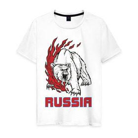 Мужская футболка хлопок с принтом Russia (3) в Курске, 100% хлопок | прямой крой, круглый вырез горловины, длина до линии бедер, слегка спущенное плечо. | медведь | россия | сила | я русский