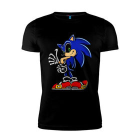 Мужская футболка премиум с принтом Sonic (2) в Курске, 92% хлопок, 8% лайкра | приталенный силуэт, круглый вырез ворота, длина до линии бедра, короткий рукав | sega | sonic | super sonic | видеоигры | еж | приставки | соник