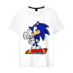 Мужская футболка хлопок с принтом Sonic (2) в Курске, 100% хлопок | прямой крой, круглый вырез горловины, длина до линии бедер, слегка спущенное плечо. | sega | sonic | super sonic | видеоигры | еж | приставки | соник