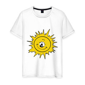 Мужская футболка хлопок с принтом Солнышко в Курске, 100% хлопок | прямой крой, круглый вырез горловины, длина до линии бедер, слегка спущенное плечо. | 