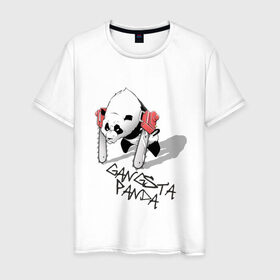Мужская футболка хлопок с принтом Gangsta Panda (2) в Курске, 100% хлопок | прямой крой, круглый вырез горловины, длина до линии бедер, слегка спущенное плечо. | панда