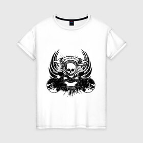 Женская футболка хлопок с принтом Drop head skull в Курске, 100% хлопок | прямой крой, круглый вырез горловины, длина до линии бедер, слегка спущенное плечо | скелет