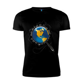 Мужская футболка премиум с принтом И всетаки она вертится в Курске, 92% хлопок, 8% лайкра | приталенный силуэт, круглый вырез ворота, длина до линии бедра, короткий рукав | earth | planet | глобус | земной шар | и все таки он вертится | мир | планета земля