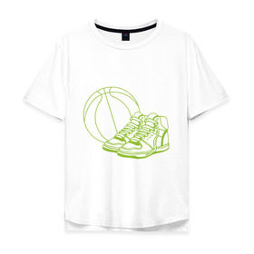 Мужская футболка хлопок Oversize с принтом Баскетбол (мяч и кеды) в Курске, 100% хлопок | свободный крой, круглый ворот, “спинка” длиннее передней части | Тематика изображения на принте: баскетбольный мяч | кеды
