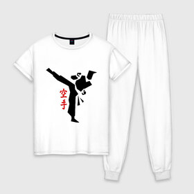 Женская пижама хлопок с принтом Карате (2) в Курске, 100% хлопок | брюки и футболка прямого кроя, без карманов, на брюках мягкая резинка на поясе и по низу штанин | каратэ