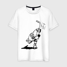 Мужская футболка хлопок с принтом Хоккеист в атаке в Курске, 100% хлопок | прямой крой, круглый вырез горловины, длина до линии бедер, слегка спущенное плечо. | Тематика изображения на принте: hockey | нхл | хоккеист | хоккеист в атаке | хоккей