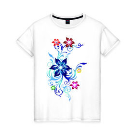 Женская футболка хлопок с принтом Цветы Пандоры в Курске, 100% хлопок | прямой крой, круглый вырез горловины, длина до линии бедер, слегка спущенное плечо | букет | цветочки | цветы