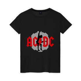 Женская футболка хлопок с принтом AC DC Ангус Янг в Курске, 100% хлопок | прямой крой, круглый вырез горловины, длина до линии бедер, слегка спущенное плечо | ac dc | acdc | acds | heavy metal | metal | rock | trash metal | квартет | метал | рок | рок группа | рок группы | трэш метал | хеви метал