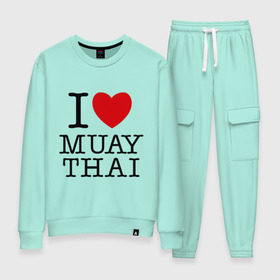 Женский костюм хлопок с принтом I love Muay Thai в Курске, 100% хлопок | на свитшоте круглая горловина, мягкая резинка по низу. Брюки заужены к низу, на них два вида карманов: два 