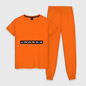 Женская пижама хлопок с принтом Honda (3) в Курске, 100% хлопок | брюки и футболка прямого кроя, без карманов, на брюках мягкая резинка на поясе и по низу штанин | логотип | машины | хонда