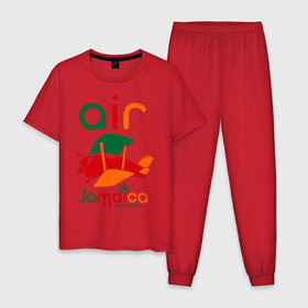 Мужская пижама хлопок с принтом Самолетик в Курске, 100% хлопок | брюки и футболка прямого кроя, без карманов, на брюках мягкая резинка на поясе и по низу штанин
 | jamaica | самолет | самолетик | ямайка