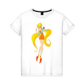 Женская футболка хлопок с принтом Stella в Курске, 100% хлопок | прямой крой, круглый вырез горловины, длина до линии бедер, слегка спущенное плечо | stella | stellaвинкс | winx | стелла