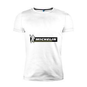 Мужская футболка премиум с принтом Michelin в Курске, 92% хлопок, 8% лайкра | приталенный силуэт, круглый вырез ворота, длина до линии бедра, короткий рукав | michelin | авто | авто2012 | автомобили | машины | мишлен | тачки | тюнинг | шины мишлен