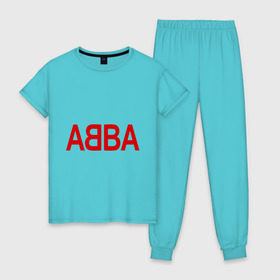 Женская пижама хлопок с принтом ABBA в Курске, 100% хлопок | брюки и футболка прямого кроя, без карманов, на брюках мягкая резинка на поясе и по низу штанин | Тематика изображения на принте: 70е | 80е | abba | абба | группа | квартет | музыка | музыкальные группы | поп музыка