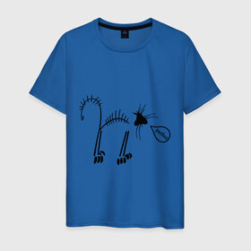 Мужская футболка хлопок с принтом Кот рыбак в Курске, 100% хлопок | прямой крой, круглый вырез горловины, длина до линии бедер, слегка спущенное плечо. | кот рыбаккот | котик | котэ | кошак | рыба | рыбак | рыбка