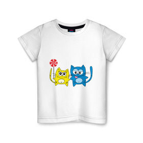 Детская футболка хлопок с принтом Влюбленные котята в Курске, 100% хлопок | круглый вырез горловины, полуприлегающий силуэт, длина до линии бедер | влюбленные | влюбленные котятакотик | киса | кот | котенок | котята | кошка | любовь | парочка