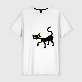 Мужская футболка премиум с принтом Кошка (2) в Курске, 92% хлопок, 8% лайкра | приталенный силуэт, круглый вырез ворота, длина до линии бедра, короткий рукав | киса | коты | кошка | кошки | черная кошка