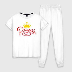 Женская пижама хлопок с принтом Princess (4) в Курске, 100% хлопок | брюки и футболка прямого кроя, без карманов, на брюках мягкая резинка на поясе и по низу штанин | princess | девушка | королева | корона | подарок девушке