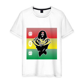 Мужская футболка хлопок с принтом Bob Marley (3) в Курске, 100% хлопок | прямой крой, круглый вырез горловины, длина до линии бедер, слегка спущенное плечо. | Тематика изображения на принте: bob | bob marley | reggae | боб марли | музыка | раста | растаманские | регги