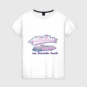 Женская футболка хлопок с принтом Malibu в Курске, 100% хлопок | прямой крой, круглый вырез горловины, длина до линии бедер, слегка спущенное плечо | malibu | кадиллак | малибу | мой любимый пляж