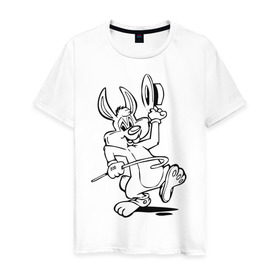 Мужская футболка хлопок с принтом Зайчик (6) в Курске, 100% хлопок | прямой крой, круглый вырез горловины, длина до линии бедер, слегка спущенное плечо. | зайченок | зайчик | зайчонок | заяц | кролик