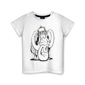 Детская футболка хлопок с принтом Мамонтенок в Курске, 100% хлопок | круглый вырез горловины, полуприлегающий силуэт, длина до линии бедер | слон