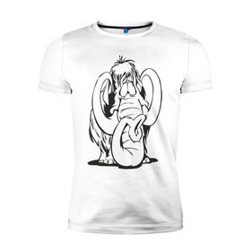 Мужская футболка премиум с принтом Мамонтенок в Курске, 92% хлопок, 8% лайкра | приталенный силуэт, круглый вырез ворота, длина до линии бедра, короткий рукав | Тематика изображения на принте: слон