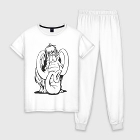 Женская пижама хлопок с принтом Мамонтенок в Курске, 100% хлопок | брюки и футболка прямого кроя, без карманов, на брюках мягкая резинка на поясе и по низу штанин | слон