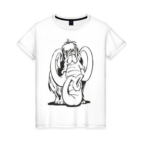 Женская футболка хлопок с принтом Мамонтенок в Курске, 100% хлопок | прямой крой, круглый вырез горловины, длина до линии бедер, слегка спущенное плечо | слон