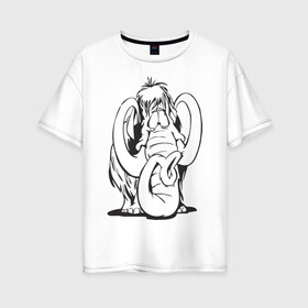 Женская футболка хлопок Oversize с принтом Мамонтенок в Курске, 100% хлопок | свободный крой, круглый ворот, спущенный рукав, длина до линии бедер
 | слон