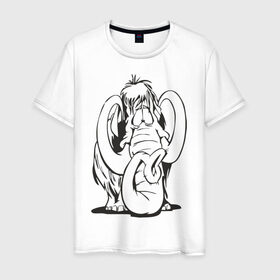 Мужская футболка хлопок с принтом Мамонтенок в Курске, 100% хлопок | прямой крой, круглый вырез горловины, длина до линии бедер, слегка спущенное плечо. | слон