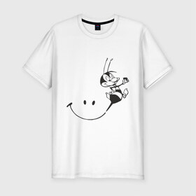 Мужская футболка премиум с принтом Пчелка в Курске, 92% хлопок, 8% лайкра | приталенный силуэт, круглый вырез ворота, длина до линии бедра, короткий рукав | пчела | пчелка | улыбка