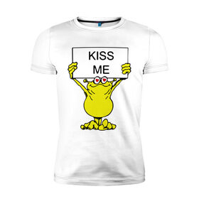 Мужская футболка премиум с принтом Kiss me (4) в Курске, 92% хлопок, 8% лайкра | приталенный силуэт, круглый вырез ворота, длина до линии бедра, короткий рукав | 