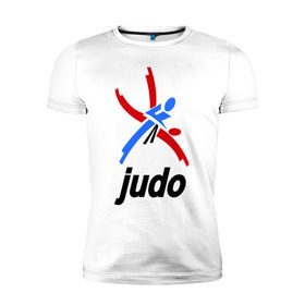 Мужская футболка премиум с принтом Дзюдо - Judo эмблема в Курске, 92% хлопок, 8% лайкра | приталенный силуэт, круглый вырез ворота, длина до линии бедра, короткий рукав | дзюдо