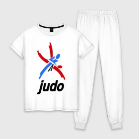 Женская пижама хлопок с принтом Дзюдо - Judo эмблема в Курске, 100% хлопок | брюки и футболка прямого кроя, без карманов, на брюках мягкая резинка на поясе и по низу штанин | дзюдо