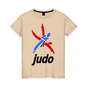 Женская футболка хлопок с принтом Дзюдо - Judo эмблема в Курске, 100% хлопок | прямой крой, круглый вырез горловины, длина до линии бедер, слегка спущенное плечо | дзюдо