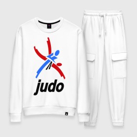 Женский костюм хлопок с принтом Дзюдо - Judo эмблема в Курске, 100% хлопок | на свитшоте круглая горловина, мягкая резинка по низу. Брюки заужены к низу, на них два вида карманов: два 