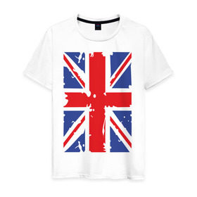 Мужская футболка хлопок с принтом Британский флаг в Курске, 100% хлопок | прямой крой, круглый вырез горловины, длина до линии бедер, слегка спущенное плечо. | Тематика изображения на принте: great britain | uk | united kingdom | английский флаг | британский флаг | флаг uk | флаг англии | флаг британии | флаг великобритании