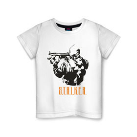 Детская футболка хлопок с принтом Stalker 2 в Курске, 100% хлопок | круглый вырез горловины, полуприлегающий силуэт, длина до линии бедер | 