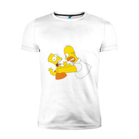 Мужская футболка премиум с принтом Гомер душит Барта в Курске, 92% хлопок, 8% лайкра | приталенный силуэт, круглый вырез ворота, длина до линии бедра, короткий рукав | гомер