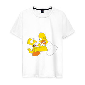 Мужская футболка хлопок с принтом Гомер душит Барта в Курске, 100% хлопок | прямой крой, круглый вырез горловины, длина до линии бедер, слегка спущенное плечо. | Тематика изображения на принте: гомер